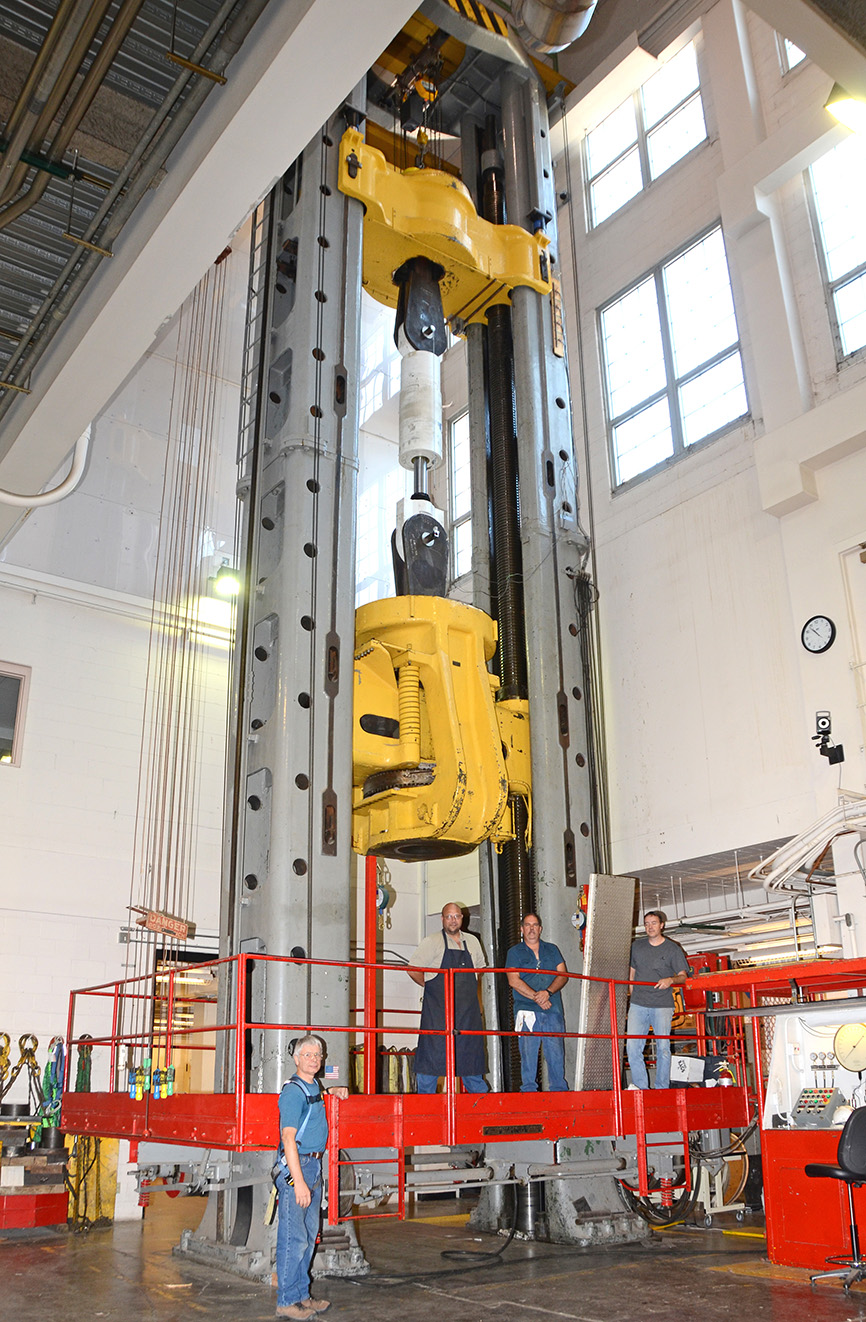 three million pound universal testing machine in the Talbot Lab crane bay