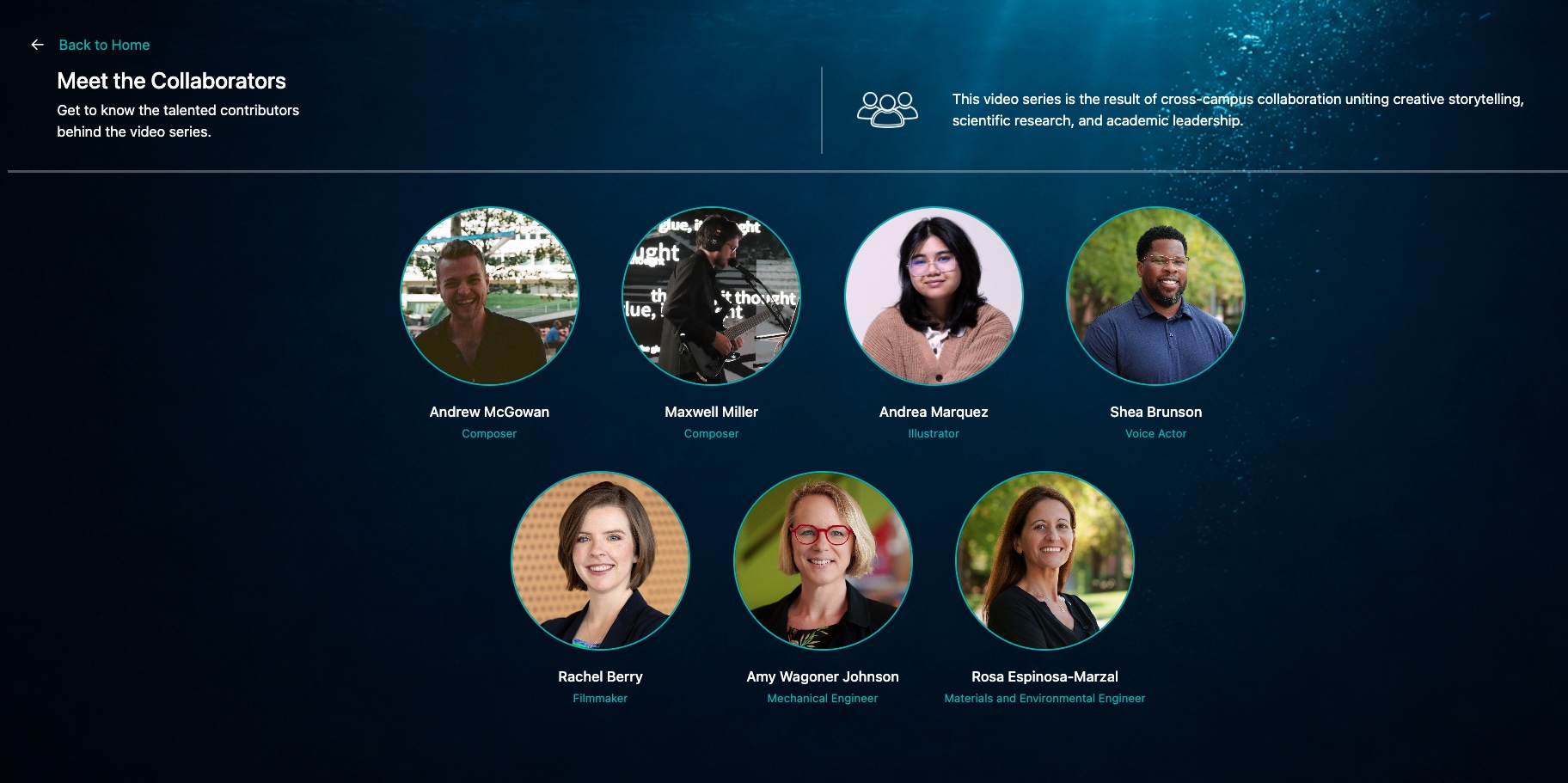 screenshot of pictures of the video collaborators