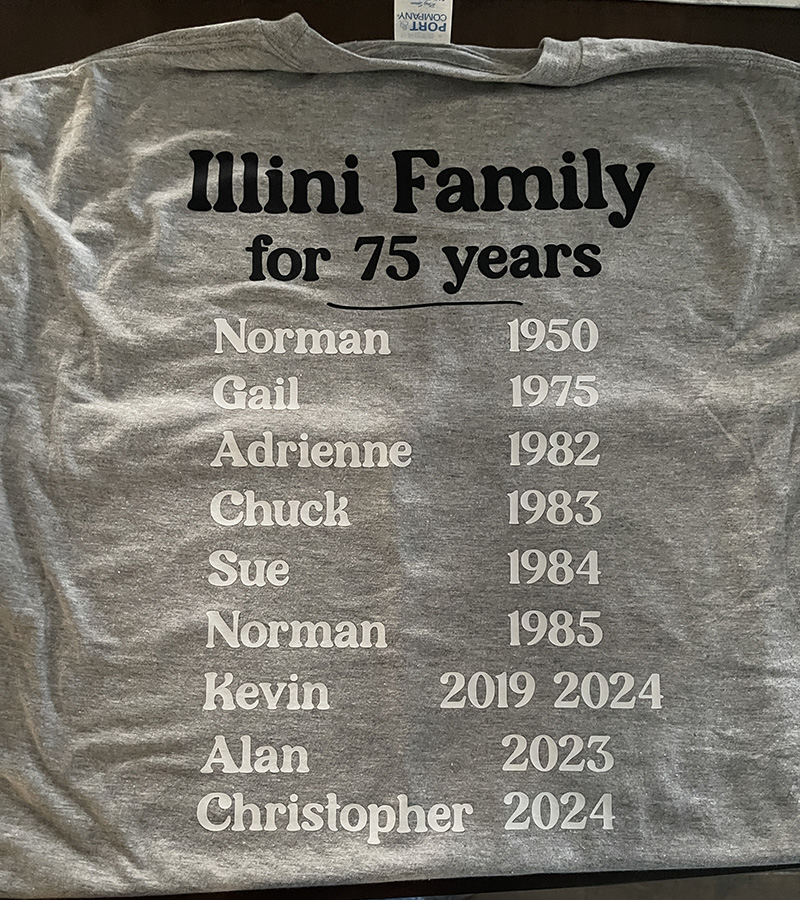 Family t-shirt with graduation years printed on back