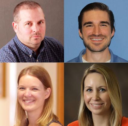 (Clockwise, from top left) Kyle Cheek, Joe Maduzia, Julia (Stackler) Park, and Marcia Mathis.