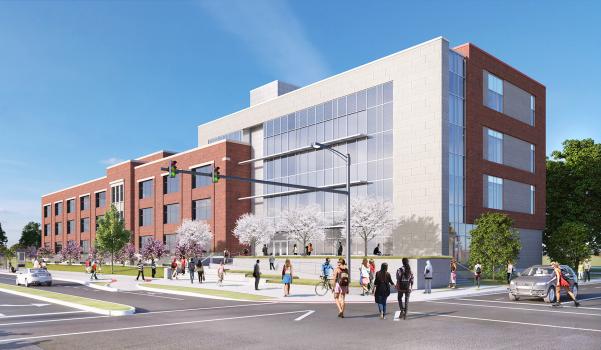 A rendering of the completed Sidney Lu Mechanical Engineering Building.