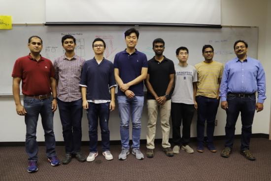 Left to right: Sinha, Sreenath Sundar, Hanyang Zhao, Ho Chan Chang, Manjunath Rajagopal, Yuquan Meng, Gowtham Kuntumalla, and Salapaka. Miljkovic, Shao, and Ferreira not shown.