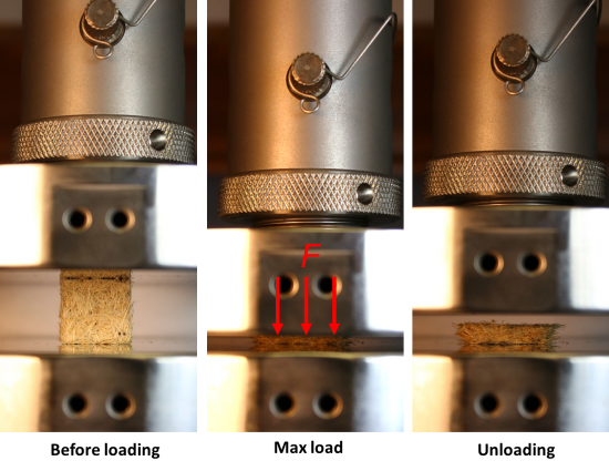Compression testing of the fiber samples is performed to gain experimental strength data. 