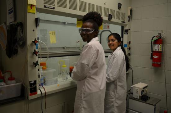 Kerene Kombe, left, and Neha Hebbar are rising juniors at Champaign Central High School. They conducted research in Nenad Miljkovic's lab this summer.
