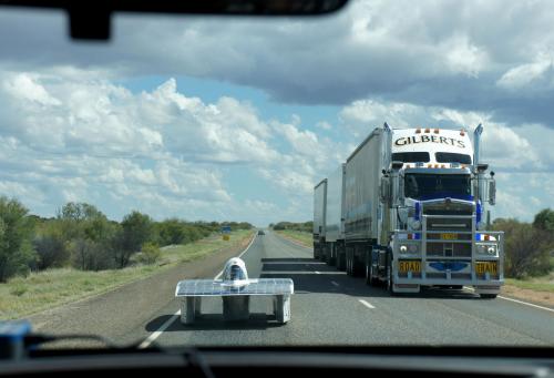 A road train is seen passing Argo.