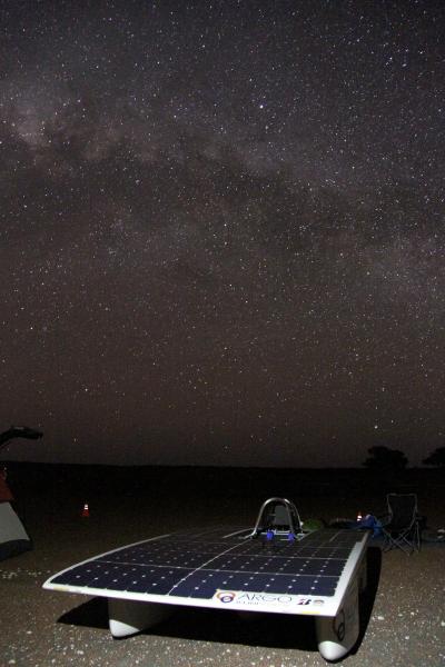 Argo camps in the Outback under a starry sky.