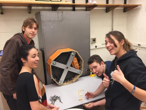 Members of ASME work on their project The Mighty Cheese.