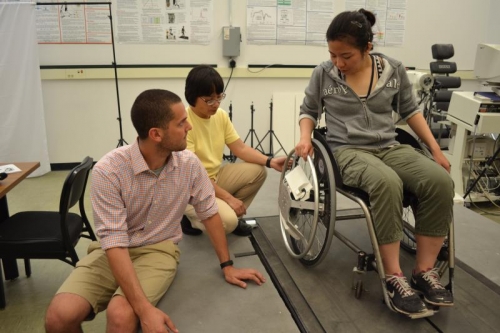 Gaglio, Hsiao-Wecksler, and graduate student Jaihui (Carrie) Liang in the Human Dynamics and Controls Lab.