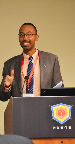 MechSE professor Andrew Alleyne leads the POETS Center launch festivities.