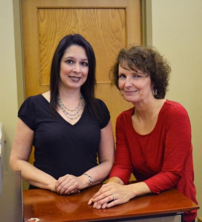 Mona Nordbrock and Paula Moxley in MechSE's Office of the Department Head.