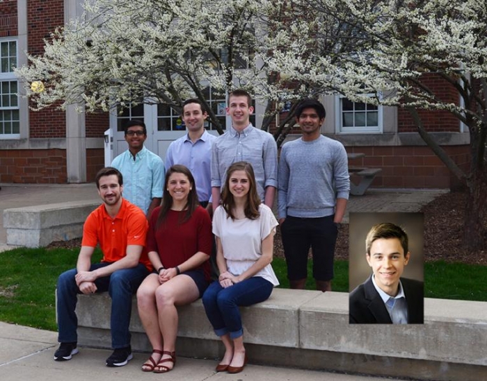 Back row: Sanjit Dutta, Alex Kahn, Luke Meyer, Arjun Kumar.  Front: Jason Troutner, Anna Purk, Taylor Boyke. Inset: Patrick Slade.