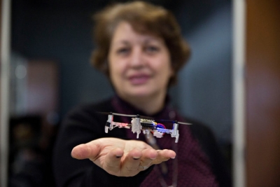 New York Times photo of MechSE professor Naira Hovakimyan and one of her drones.