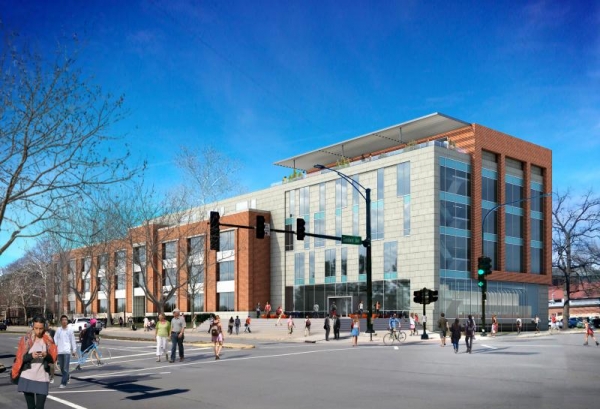 The new Sidney Lu Center for Learning and Innovation (foreground) will be the cornerstone of the upcoming transformation of the Mechanical Engineering Building.