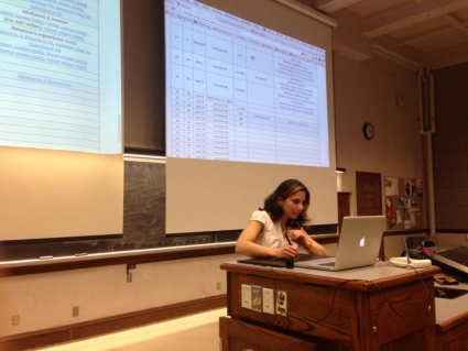 Assistant Professor Elif Ertekin receives responses from her lecture class via wireless iClickers.