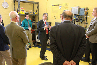 Parker Hannifin's Roger Palmer speaks inside the new lab.