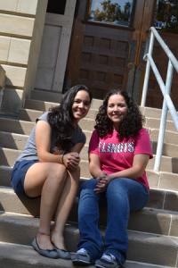 Val Laguna and Ann Zuzuly on the steps of Engineering Hall in September 2012.