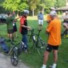 Orange and Blue team member Aaron Foege explains the bike's design to judges in the Parker Chainless Challenge