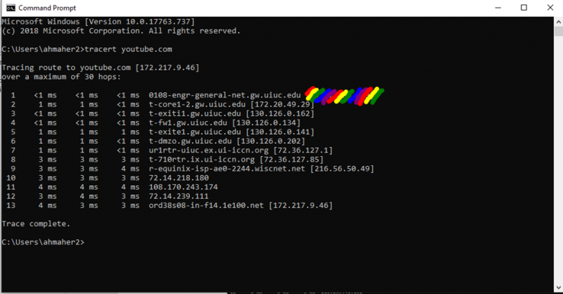 Screenshot of a Network Hop display Amanda ran. 