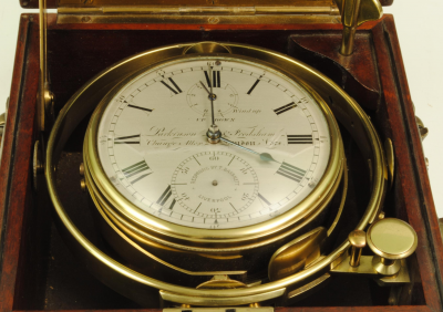 Chronometer escapements were set in gimbals so that the shipâ€™s motion would not affect their time keeping. Image available for reuse via Google Images.