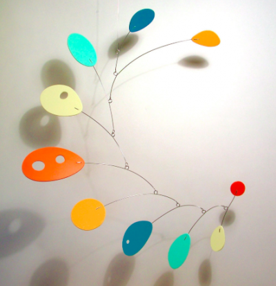 Hanging mobiles use torque to create a delicate balance.