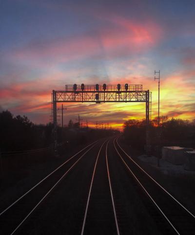 Sunset near Hinsdale, Illinois, while returning from Colorado in the spring.