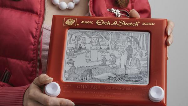 Etch-a-Sketch copy of â€œA Sunday on La Grande Jatte.â€ Photo by Jane Labowitch via Google Images.