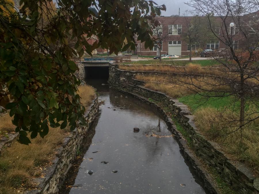Boneyard Creek in mid-November rain.