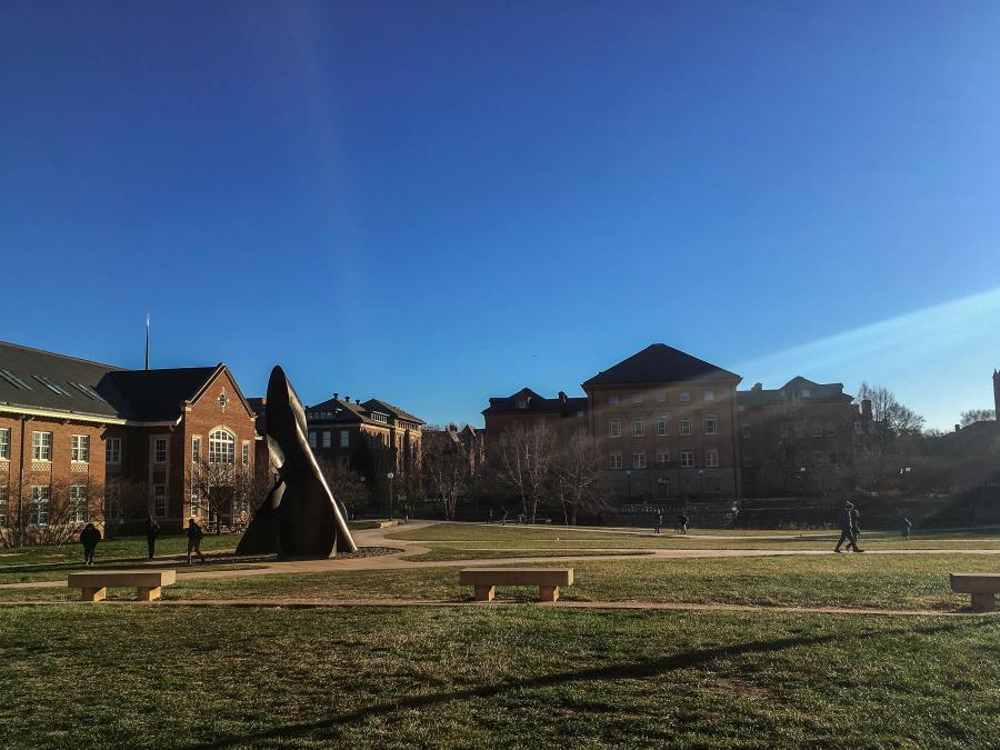 Looking at the engineering quad from Grainger Library.