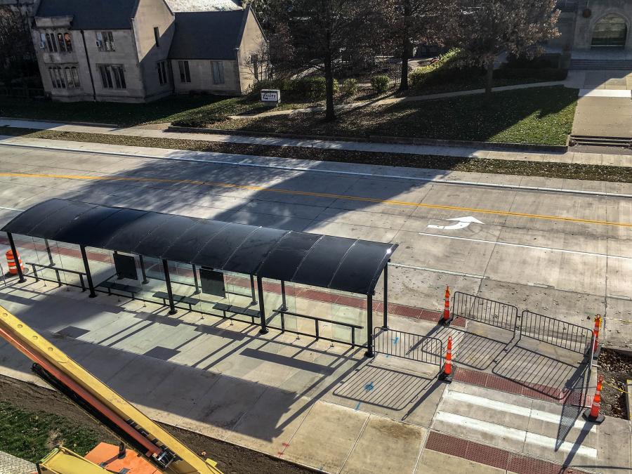 Progress of the bus stop outside MEB, early December.