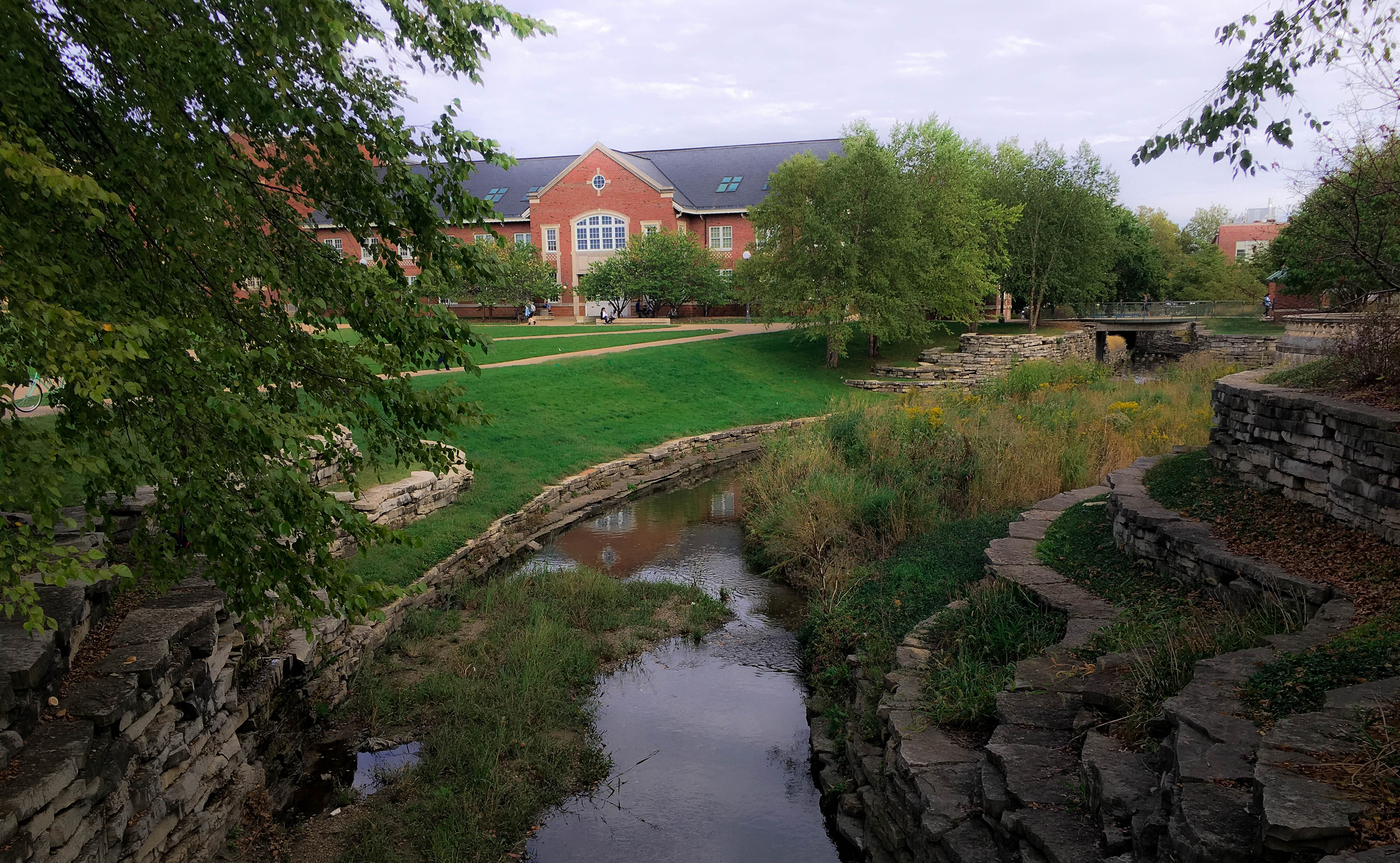 Boneyard Creek flowing high during an early October rain.