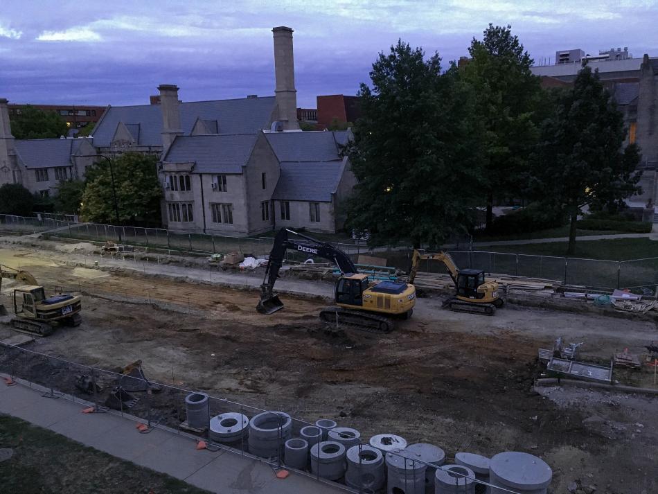 Looking at continued construction on Green Street from MEB. 