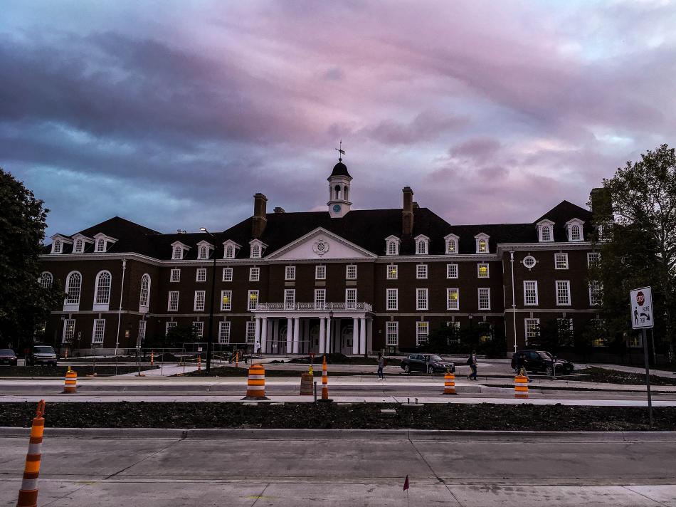 The redesigned Illini Union landscape has more parking out front and one entrance instead of two.