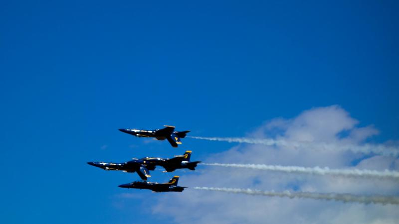 The Navy demo team of six Blue Angels (F-18 Hornets) can maintain an 18-inch wingtip to canopy separation.