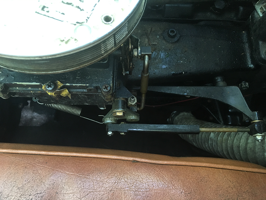Closed throttle on a 1960s carbureted straight 6 engine. Photo by Taylor Tucker.