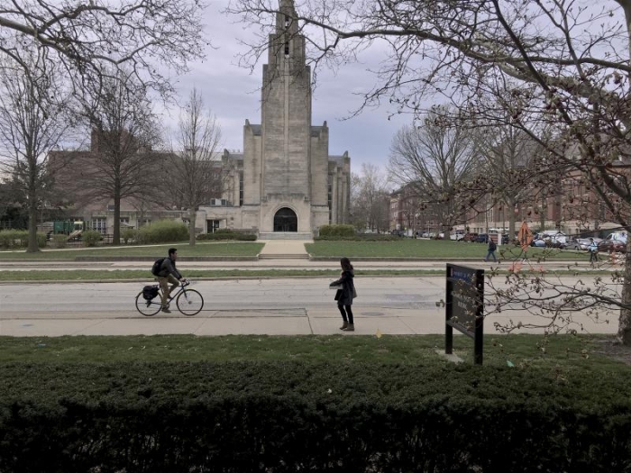 View of Green St. from the first floor of MEB during class time.