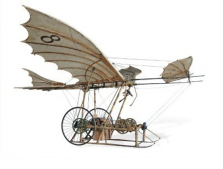The ornithopter is a simple flying machine that has a system of gears that drive its flapping wings. The pilot provides the power through pedals similar to those on a bicycle.