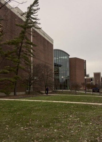 Looking north at Newmark Lab.
