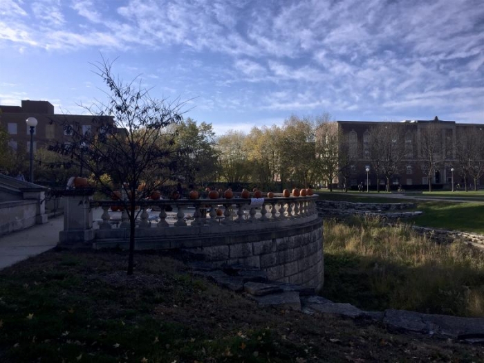 A pumpkin-smashing fundraiser was held outside Engineering Hall.