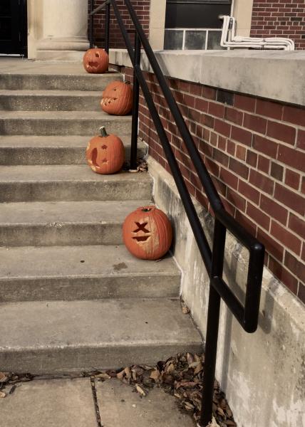 Pumpkins at the quad-side entrance of Talbot Lab.
