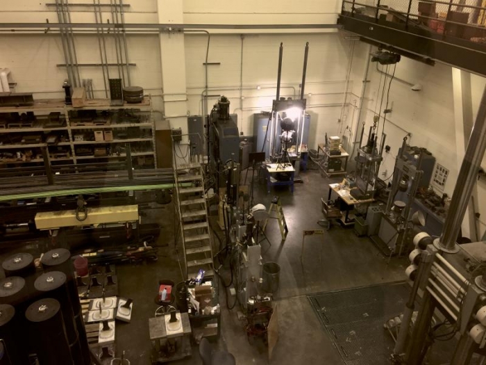 Looking into the east end of the crane bay in Newmark Lab.