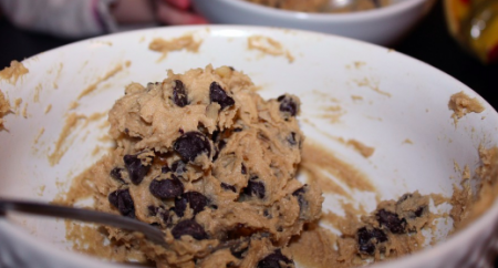Fake cookie dough can be eaten by itself or added to other desserts.