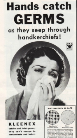 An old advertisement for Kimberly-Clark's new product, Kleenex.