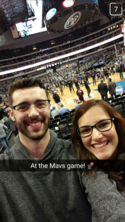 With boyfriend Drew Widlacki (also a MechSE alumnus) at a Dallas Mavericks game.
