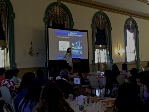 Keynote speaker Olivia Castellini spoke about her unusual path from grad school to becoming a museum exhibit developer. 