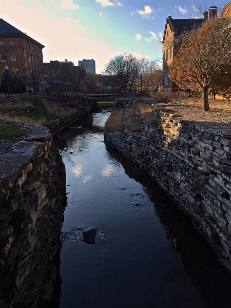 Looking west along Boneyard Creek in the early afternoon.