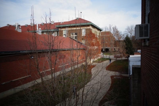View east toward Loomis Lab from MEB. 