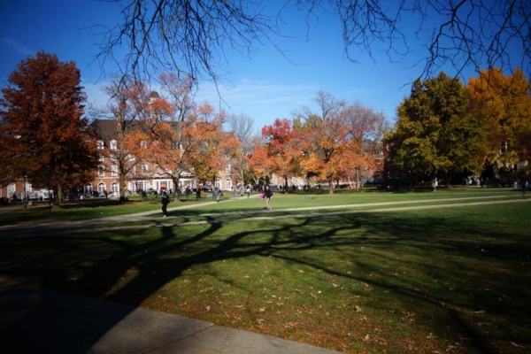 Looking toward the Illini Union from the main Quad.