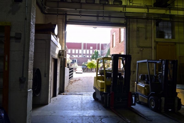 View looking out to the south from within Talbot's crane bay.