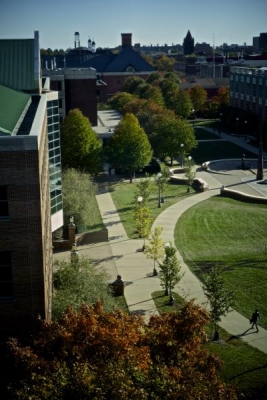 The Beckman quad seen from the top floor of the Beckman Institute.