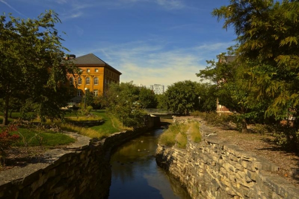 View of the Boneyard Creek from Mathews Street, looking south.